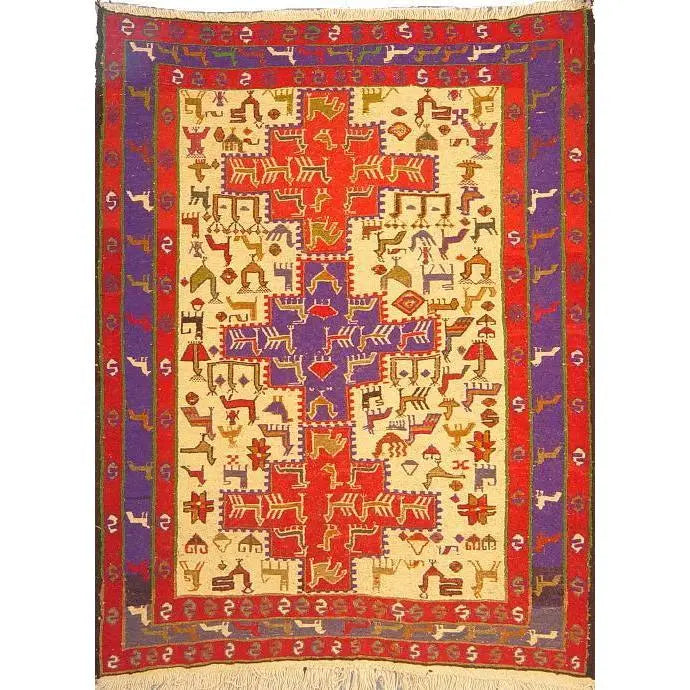 One Of The Kind Hand-Knotted Kilim Soumak 4'9" X 3'5"